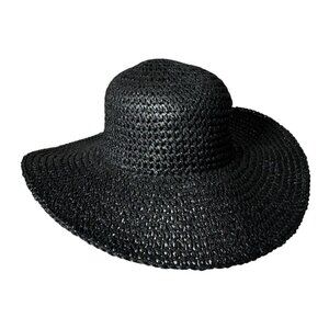 NWT French Connection Black Wide Brim Straw Sun Summer Floppy Hat